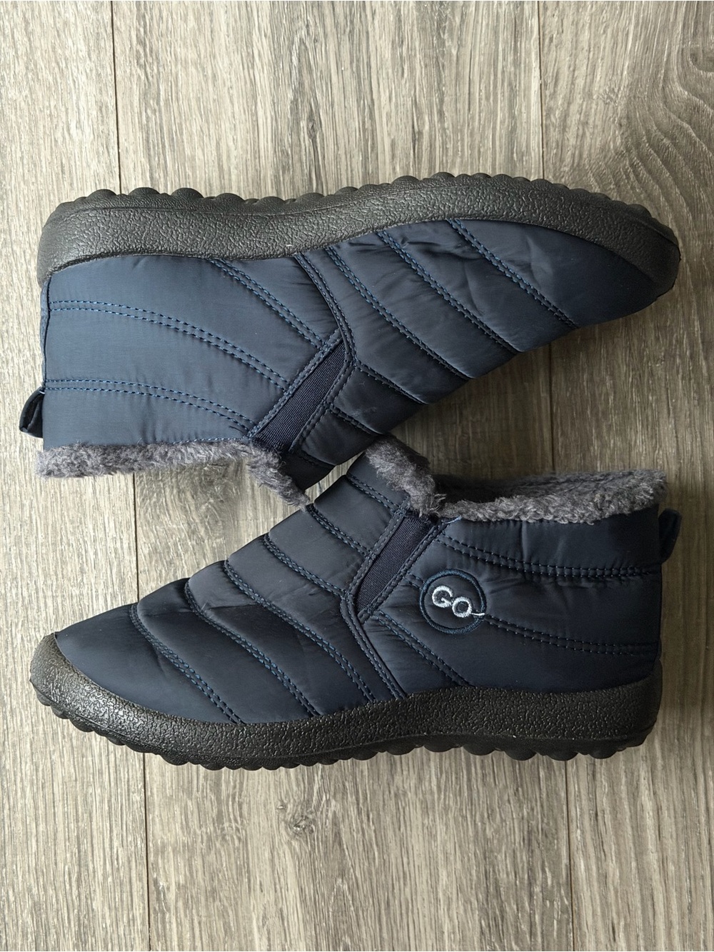 GO Navy Quilted Faux-Fur Slip-On Winter Ankle Booties